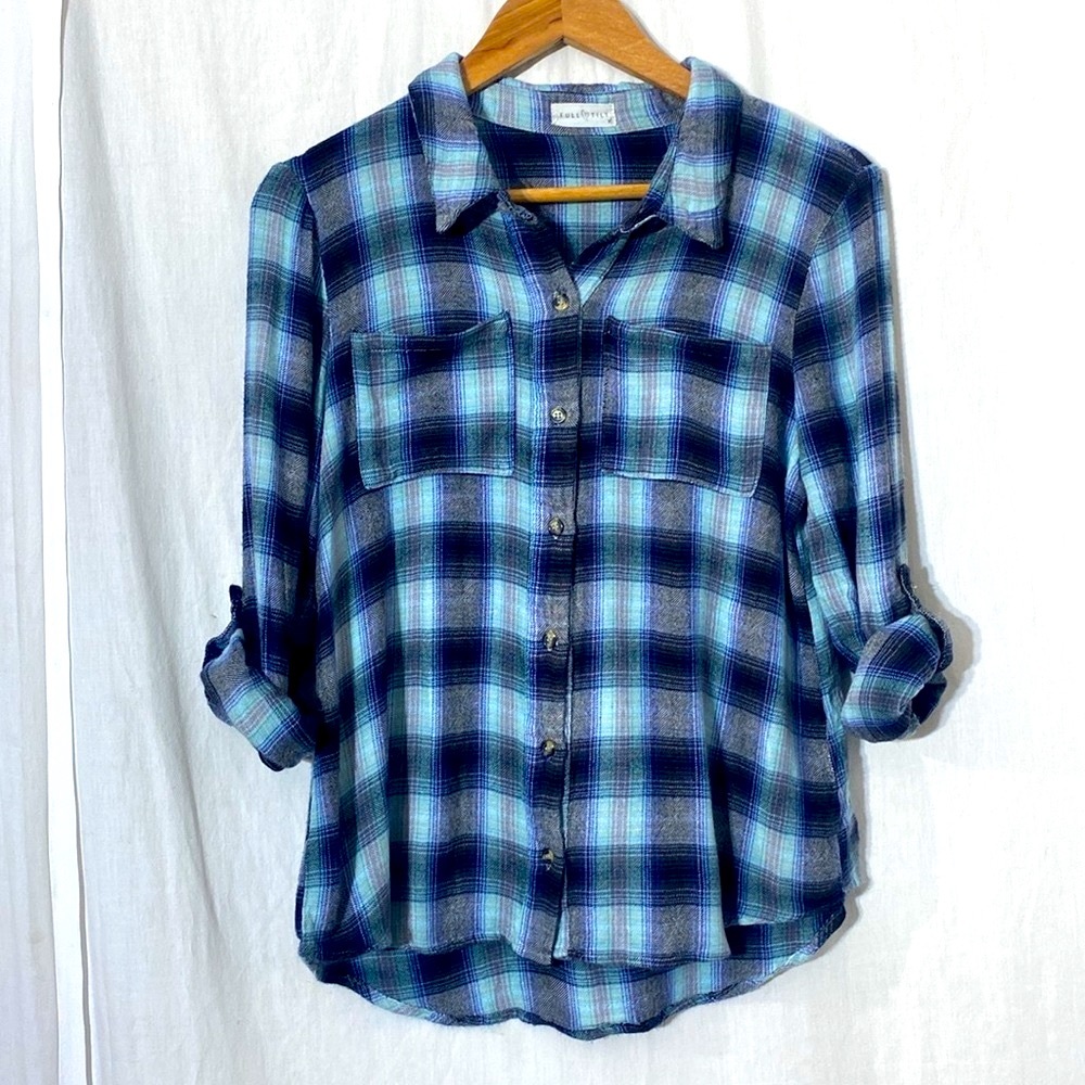 EUC Full Tilt Convertible Sleeves Flannel Button Down Shirt